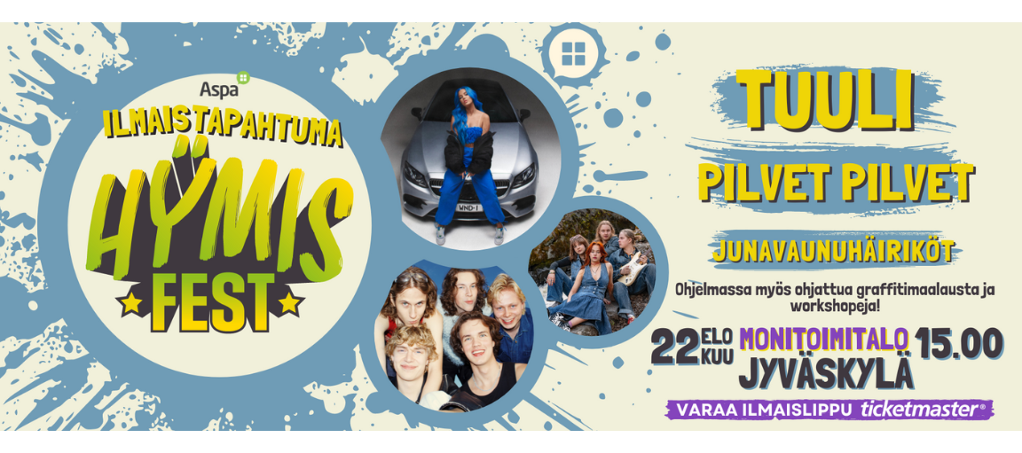 Ilmaistapahtuma Hymis Fest. Esiintymässä Tuuli ja Pilvet Pilvet + Junavaunuhäiriköt.