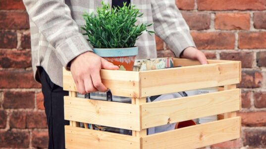 Muuttolaatikkoa kantavat kädet.