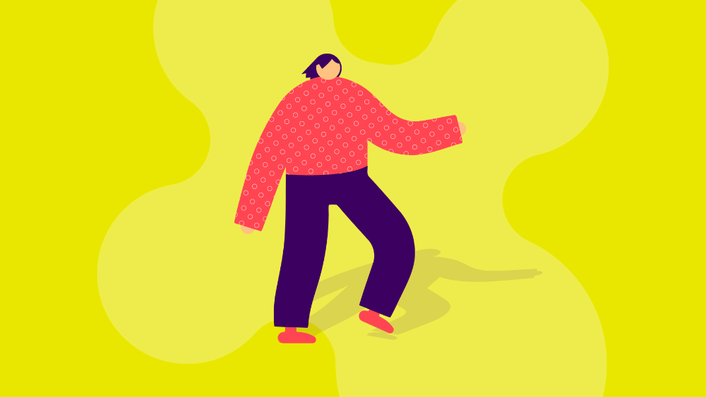 hahmo keltaisella taustalla.