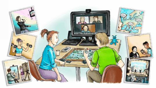 Piirroskuva tietokoneella olevista hahmoista.