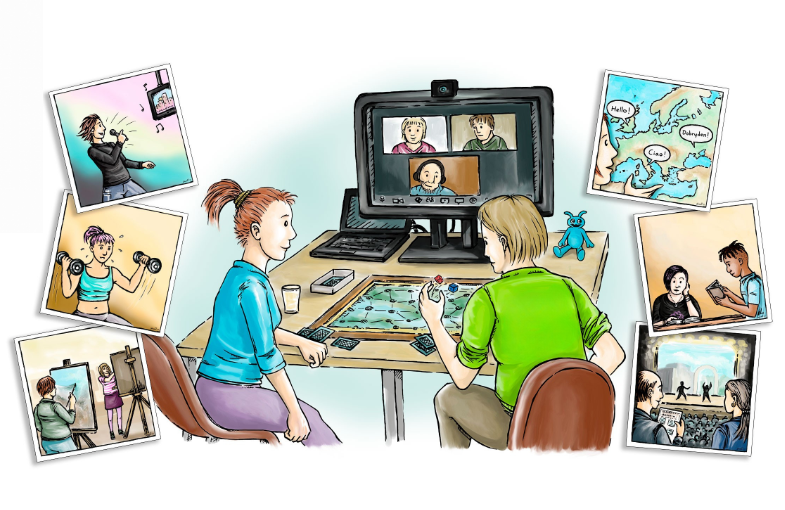 Piirroskuva tietokoneella olevista hahmoista.