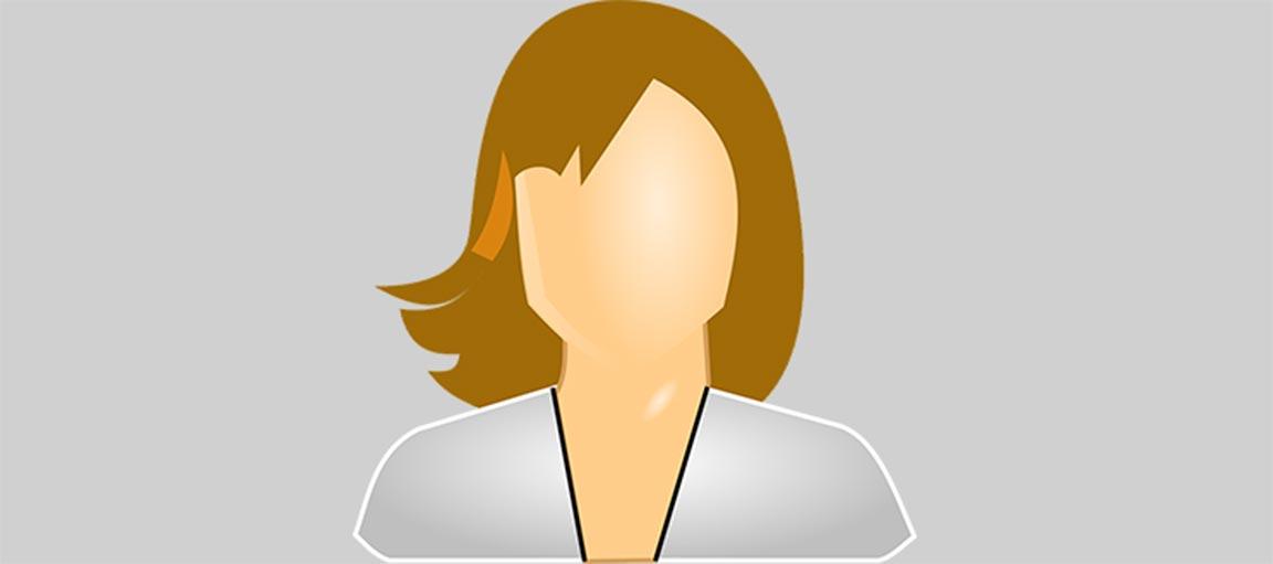 Ihmisen piirroshahmo. Pää ilman kasvoja. Ruskeat hiukset.